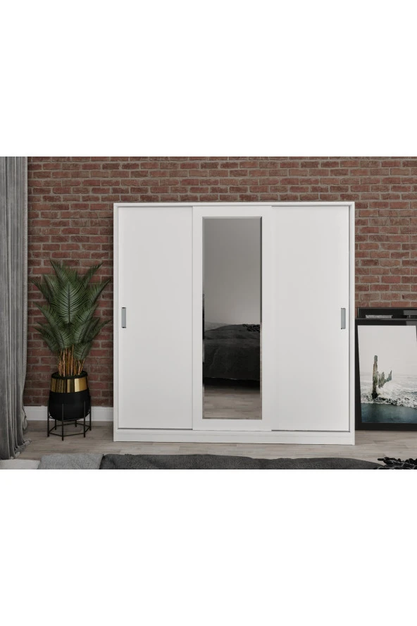 KZNMOB HOME Beyaz Samira Mdf Sürgülü Aynalı Gardrop Elbise Dolabı 3 Kapılı - 4