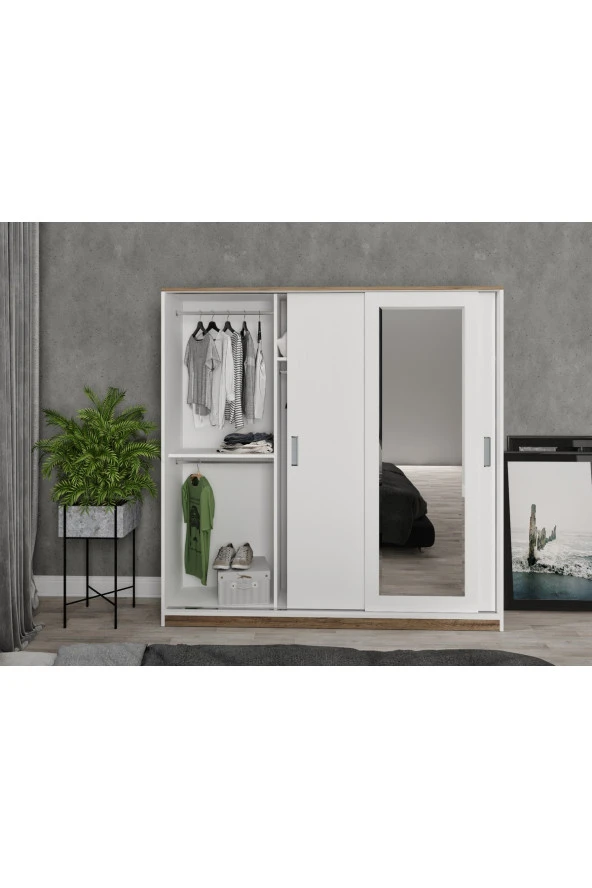 KZNMOB HOME Samira 3 Kapaklı Sürgülü Aynalı Gardrop Elbise Dolabı - Tamamı Mdf - 3