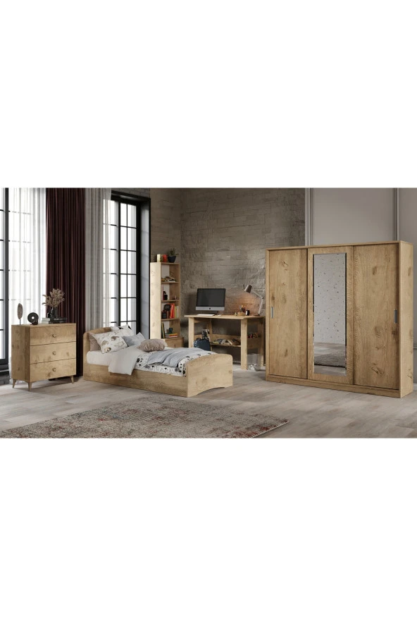 KZNMOB HOME Samira Modern Genç Odası Takımı Meşe - 5 Parçalı Ve Tamamı 1. Kalite Mdf - 3