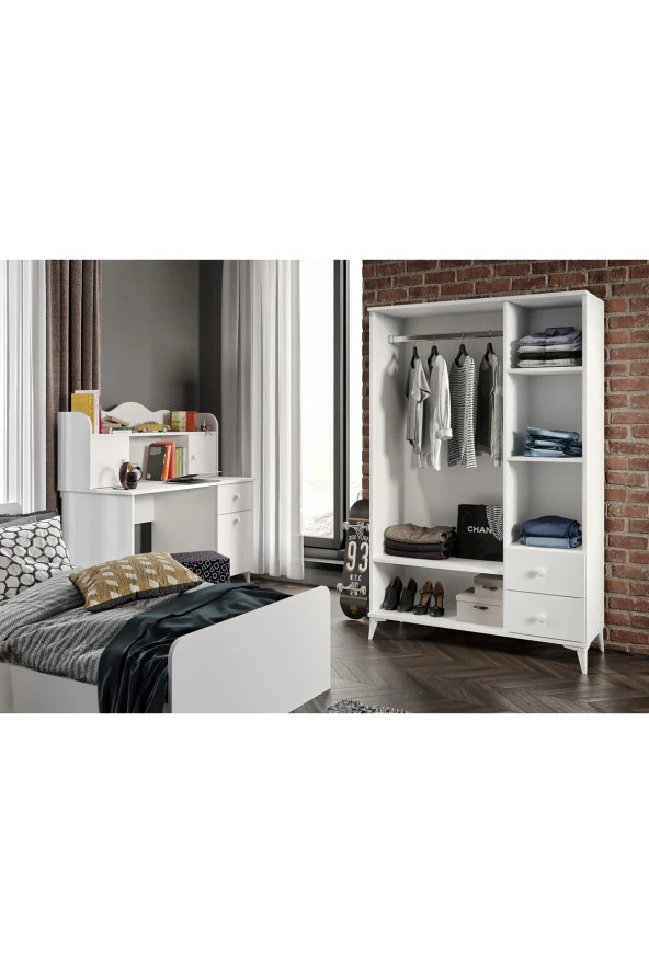 KZNMOB HOME Akasya Modern Genç Odası Takımı Beyaz - 4 Parçalı Ve Tamamı 1. Kalite Mdf - 4