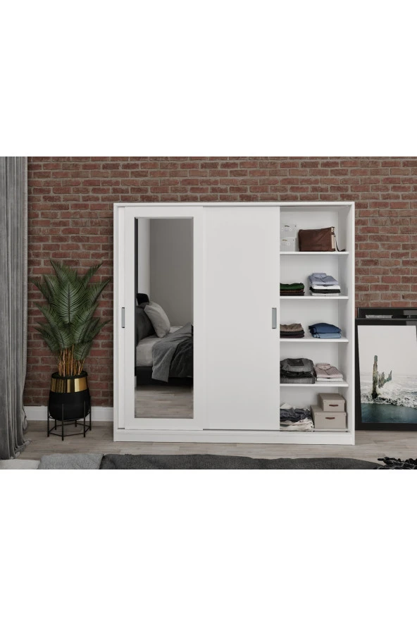 KZNMOB HOME Beyaz Samira Mdf Sürgülü Aynalı Gardrop Elbise Dolabı 3 Kapılı - 6