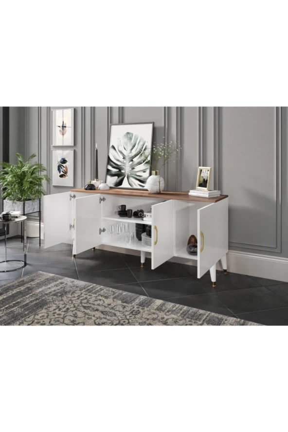 KZNMOB HOME Yağmur Ceviz Beyaz Modern Konsol - 4
