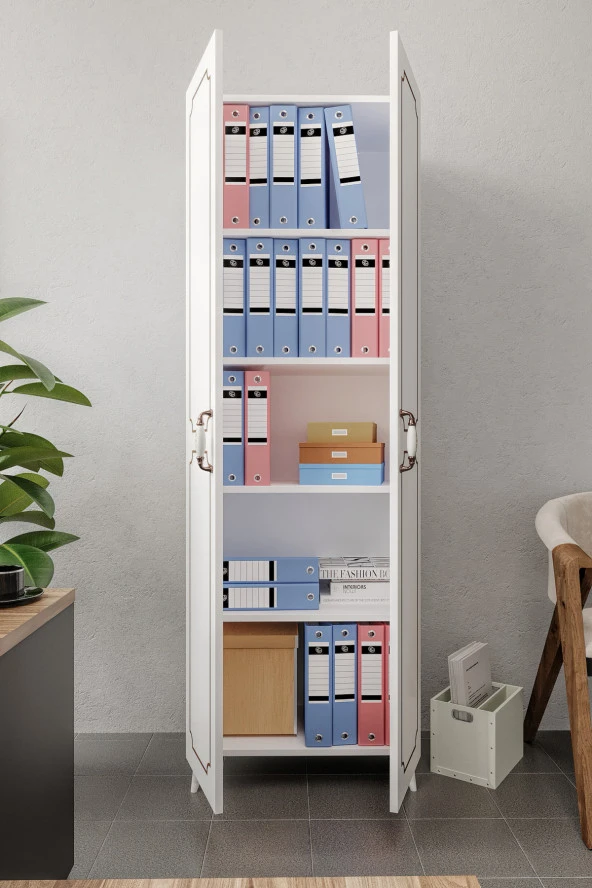 KZNMOB HOME 2 Kapaklı 5 Bölmeli Geniş Dosya, Klasör Evrak, Ofis Dolabı Beyaz - Tamamı 1. Kalite MDF - 3