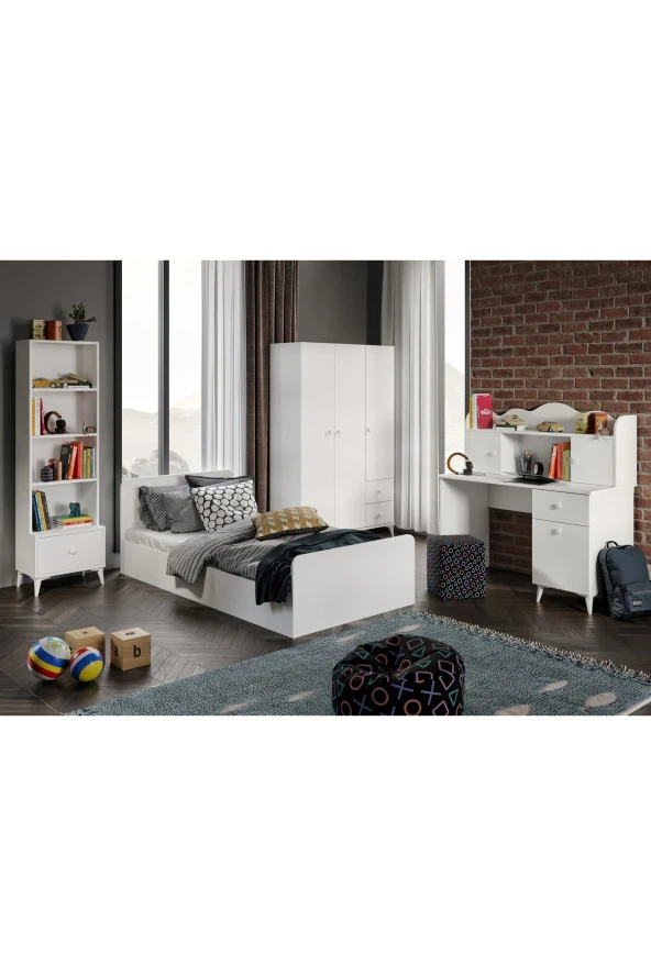 KZNMOB HOME Akasya Modern Genç Odası Takımı Beyaz - 4 Parçalı Ve Tamamı 1. Kalite Mdf - 5