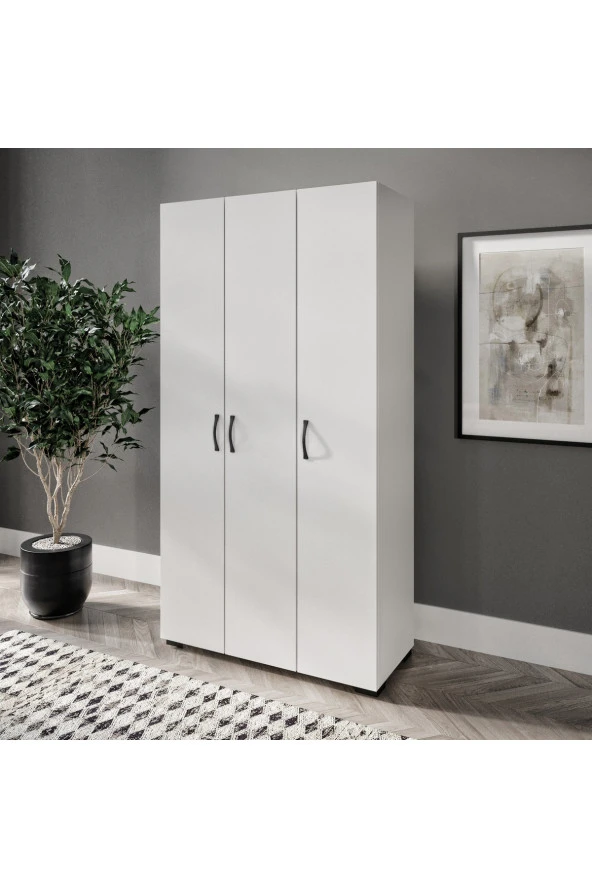 KZNMOB HOME Soft 3 Kapaklı Beyaz Gardırop, Elbise Dolabı - Tamamı 1. Kalite Mdf - 3