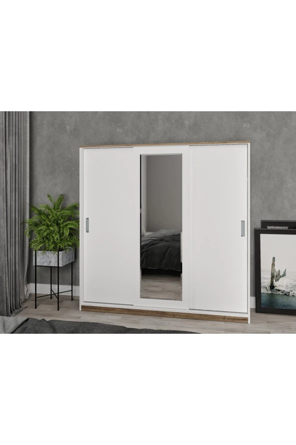 KZNMOB HOME Samira 3 Kapaklı Sürgülü Aynalı Gardrop Elbise Dolabı - Tamamı Mdf - 4