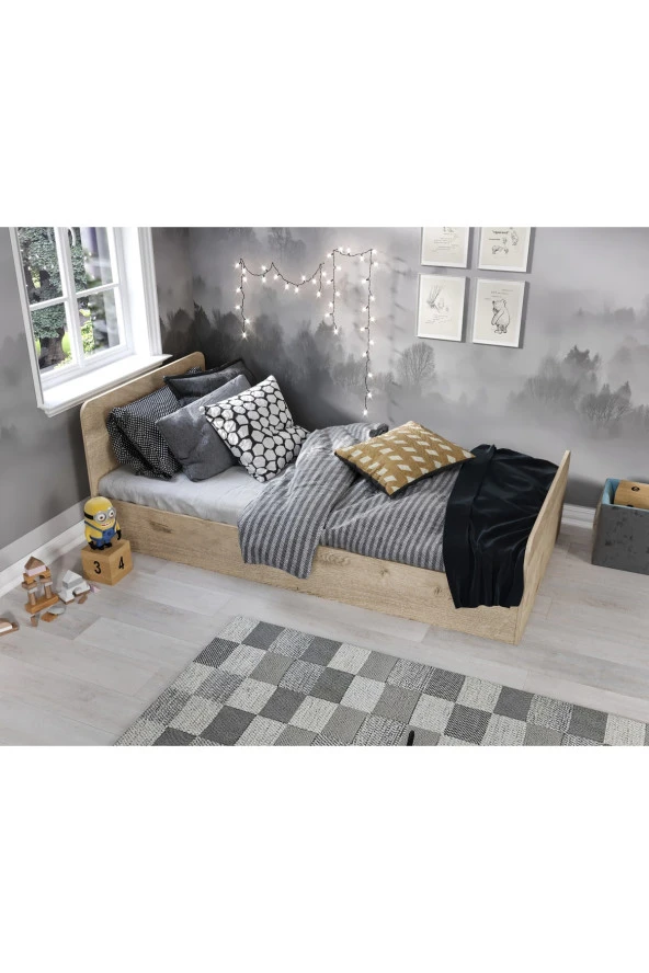 KZNMOB HOME Tek Kişilik Modern Meşe Mdf Karyola - 100cm X 200cm Ölçülerinde - 2