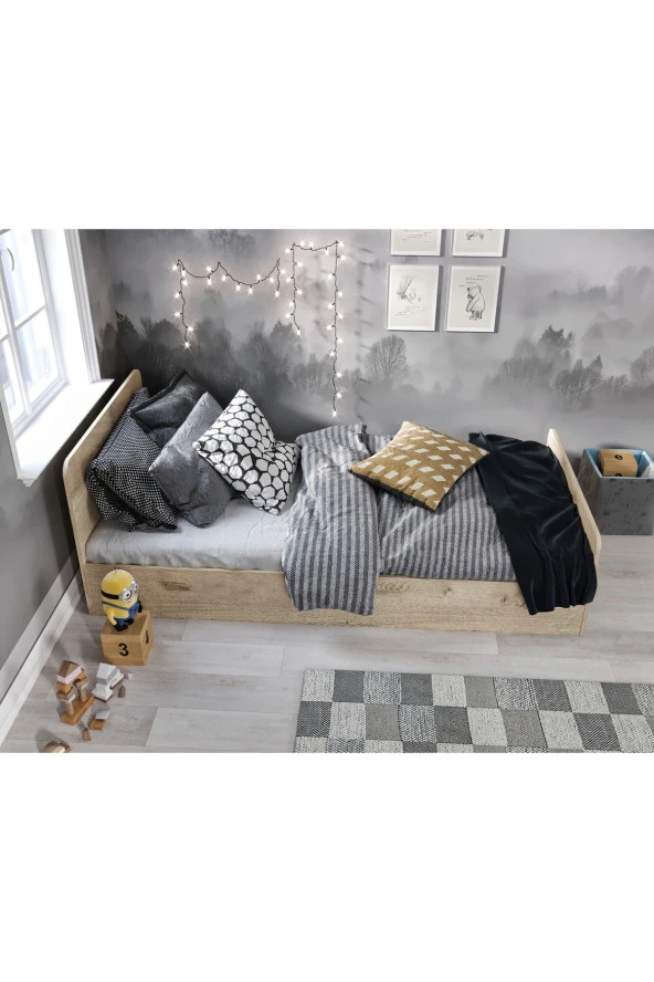 KZNMOB HOME Tek Kişilik Modern Meşe Mdf Karyola - 100cm X 200cm Ölçülerinde - 3