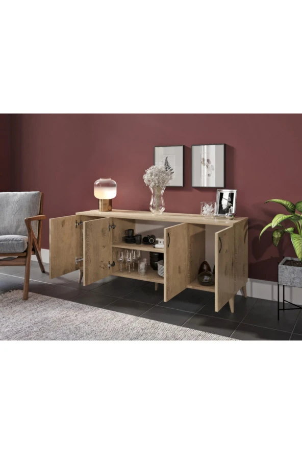 KZNMOB HOME Çok Amaçlı Meşe Konsol - Tamamı 1. Kalite Mdf - 3