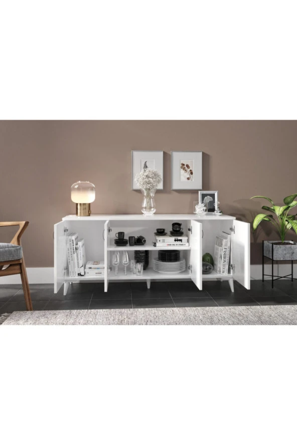 KZNMOB HOME Sigma Çok Amaçlı Beyaz Mdf Konsol - Tamamı 1. Kalite Mdf - 2