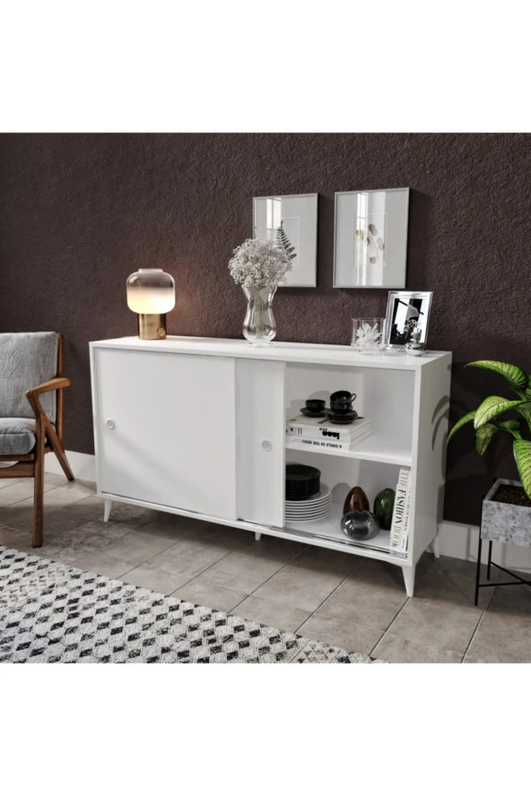 KZNMOB HOME Joker Çok Amaçlı Sürgülü Konsol Beyaz - Tamamı 1. Kalite Mdf - 3