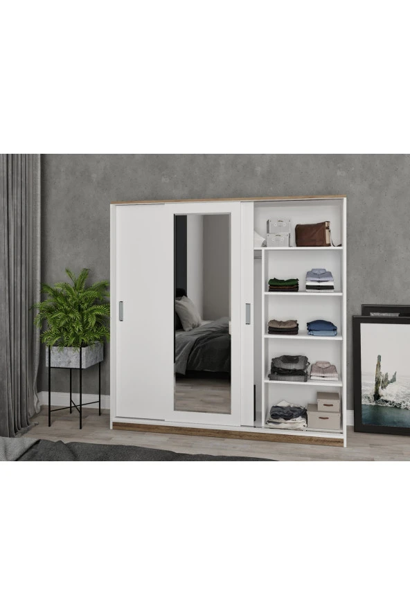 KZNMOB HOME Samira 3 Kapaklı Sürgülü Aynalı Gardrop Elbise Dolabı - Tamamı Mdf - 5