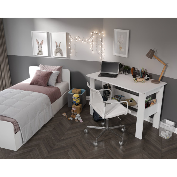 KZNMOB HOME Anemon 3 Parçalı Tek Kişilik Mdf Yatak Odası Takımı - Tamamı 1. Kalite Mdf Gardrop, Masa, Karyola - 2