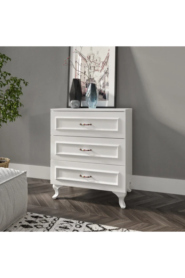 KZNMOB HOME Kartopu 3 Çekmeceli Country Şifonyer Tamamı Mdf
