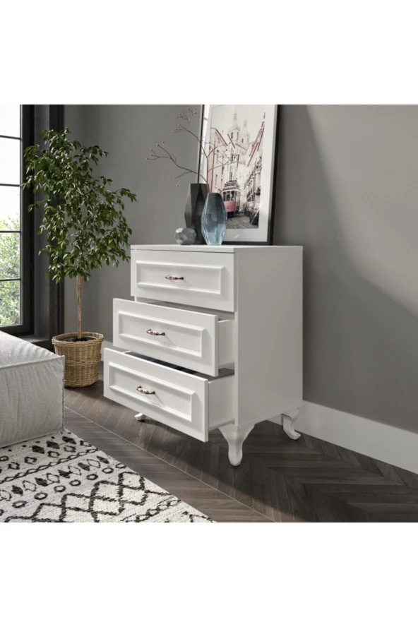 KZNMOB HOME Kartopu 3 Çekmeceli Country Şifonyer Tamamı Mdf - 2