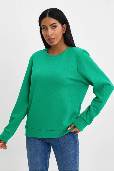 Kadın Bisiklet Yaka Rahat Kalıp 3 iplik İçi Polarlı Kalın Sweatshirt SPR24SWK36 - 9