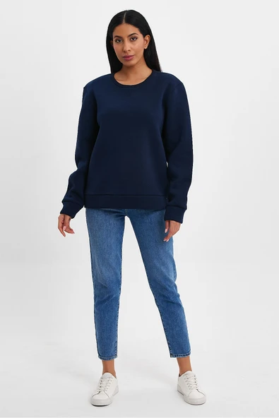 Kadın Bisiklet Yaka Rahat Kalıp 3 iplik İçi Polarlı Kalın Sweatshirt SPR24SWK36 ürün görseli