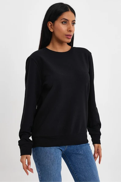 Kadın Bisiklet Yaka Rahat Kalıp 3 iplik Kalın Sweatshirt SPR24SWK-36 - 4