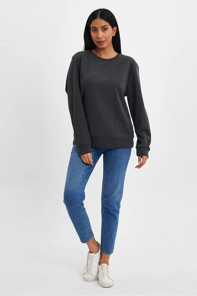 Kadın Bisiklet Yaka Rahat Kalıp 3 iplik Kalın Sweatshirt SPR24SWK-36 - 9