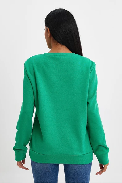 Kadın Bisiklet Yaka Rahat Kalıp 3 iplik İçi Polarlı Kalın Sweatshirt SPR24SWK36 - 11