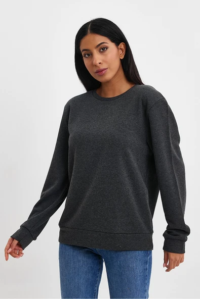 Kadın Bisiklet Yaka Rahat Kalıp 3 iplik Kalın Sweatshirt SPR24SWK-36 - 11