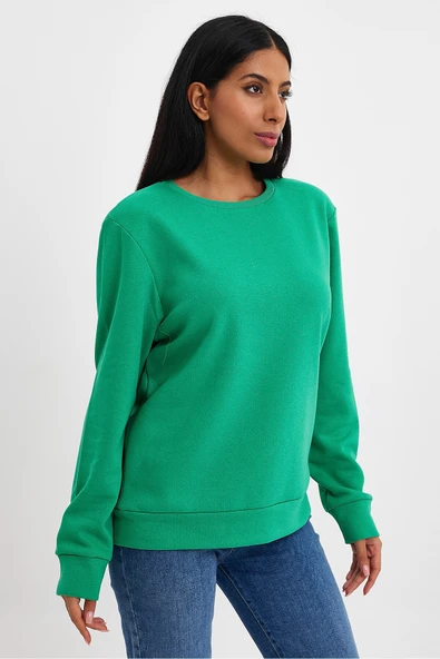 Kadın Bisiklet Yaka Rahat Kalıp 3 iplik İçi Polarlı Kalın Sweatshirt SPR24SWK36 - 10