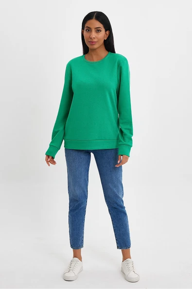 Kadın Bisiklet Yaka Rahat Kalıp 3 iplik İçi Polarlı Kalın Sweatshirt SPR24SWK36 - 5