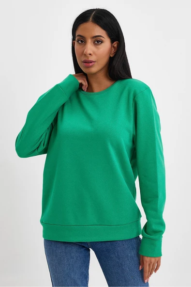 Kadın Bisiklet Yaka Rahat Kalıp 3 iplik İçi Polarlı Kalın Sweatshirt SPR24SWK36 - 8