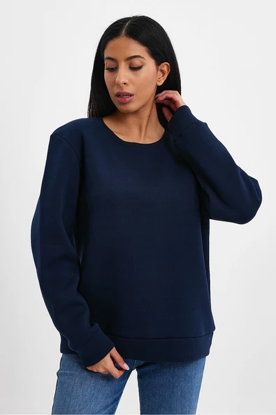 Kadın Bisiklet Yaka Rahat Kalıp 3 iplik İçi Polarlı Kalın Sweatshirt SPR24SWK36 - Resim 2