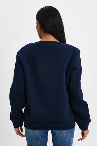 Kadın Bisiklet Yaka Rahat Kalıp 3 iplik İçi Polarlı Kalın Sweatshirt SPR24SWK36 - 4