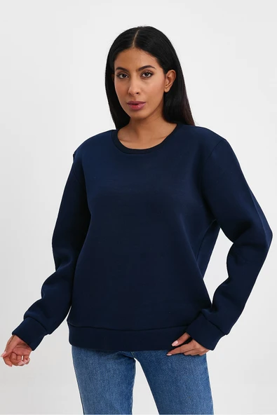 Kadın Bisiklet Yaka Rahat Kalıp 3 iplik İçi Polarlı Kalın Sweatshirt SPR24SWK36 - Resim 3