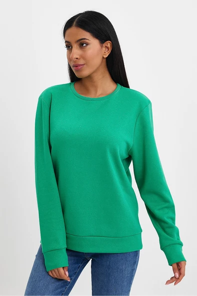 Kadın Bisiklet Yaka Rahat Kalıp 3 iplik İçi Polarlı Kalın Sweatshirt SPR24SWK36 - 7