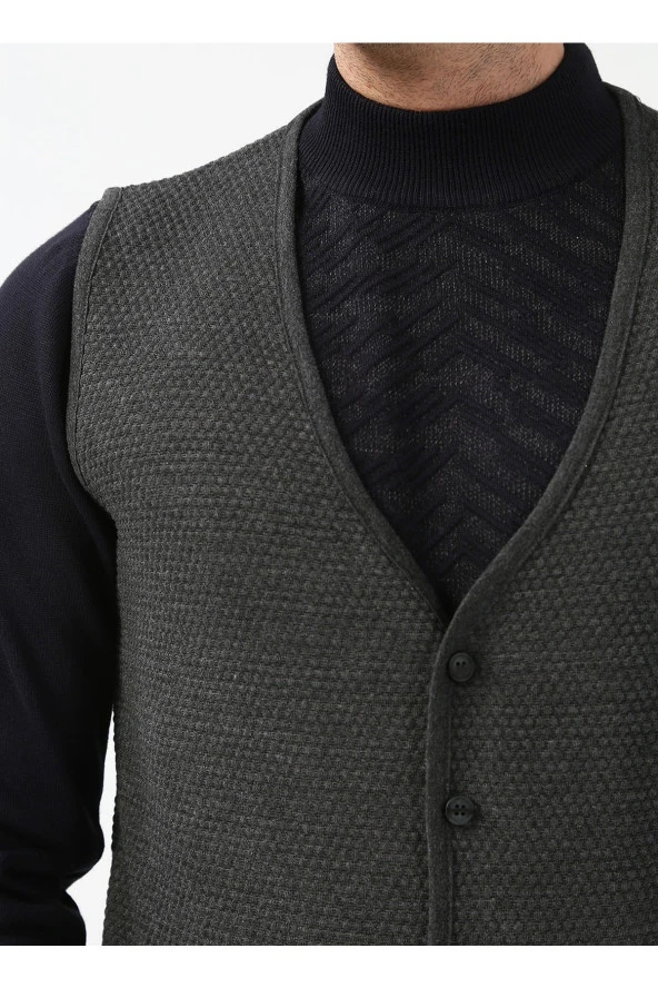 V Yaka Kapitone Antrasit Erkek Kazak Tr2013700297 - 5