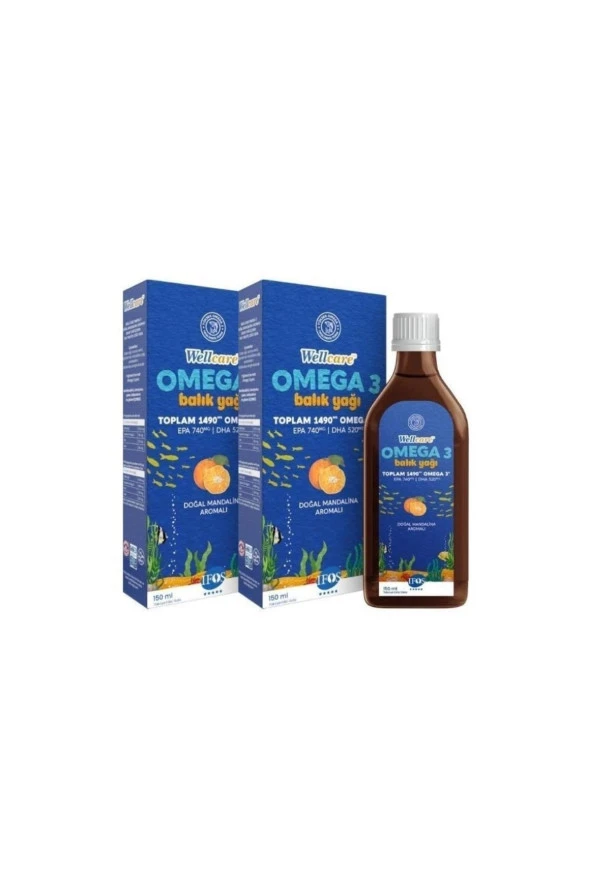 Omega3 Doğal Mandalina Aromalı Balık Yağı Içeren Sıvı Takviye Edici Gıda 150 ml + 150 ml Ikili Paket