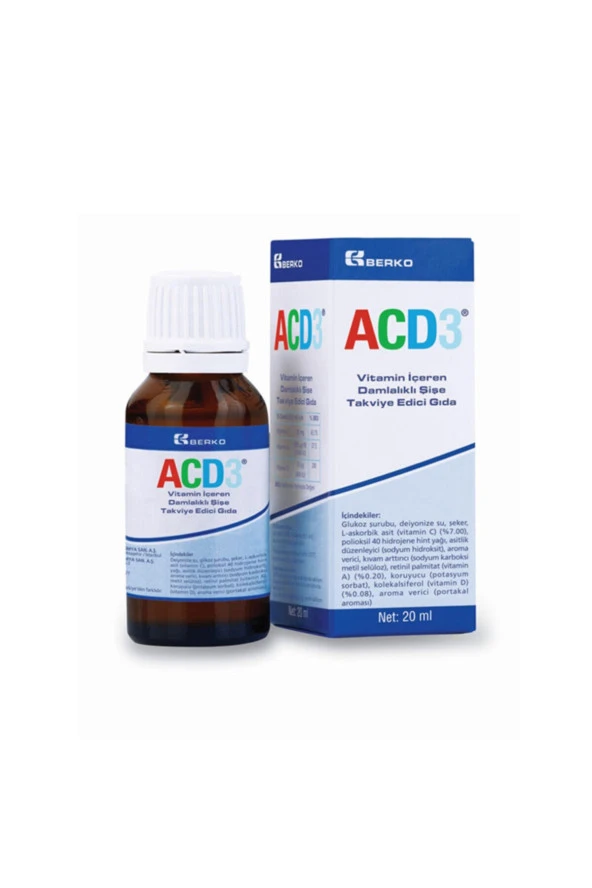 Acd3 Vitamin Içeren Damlalıklı Şişe Takviye Edici Gıda 20 Ml