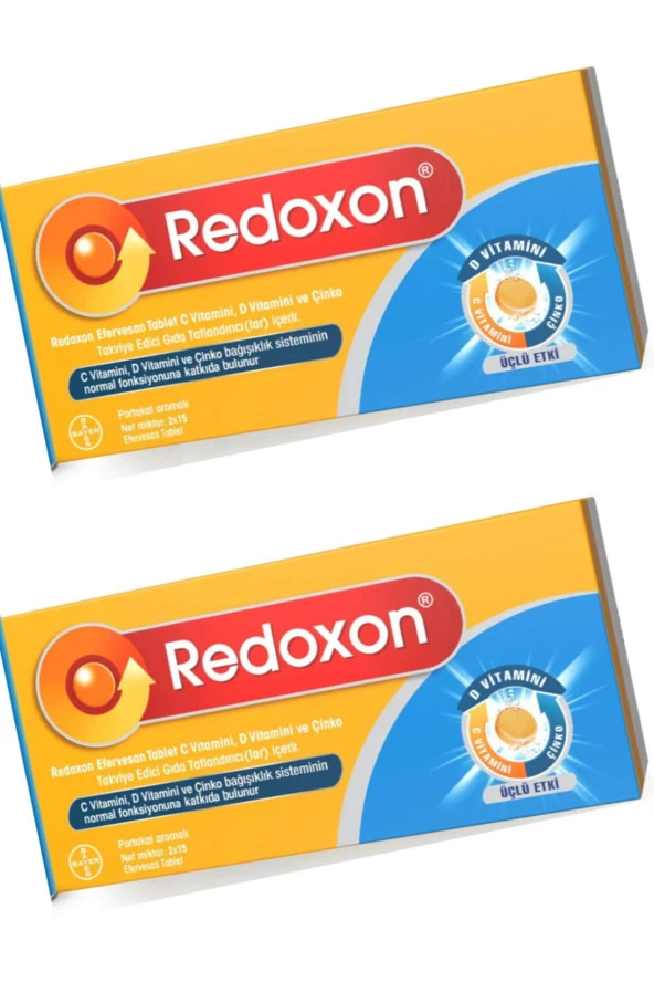 REDOXON 3Lü Etki C Vitamini D Vitamini Çinko Efervesan 30 Efervesan Tablet 2 Adet