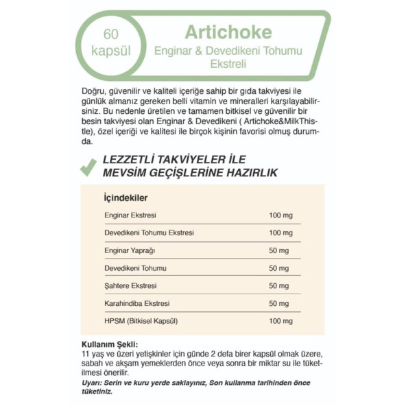 Mindivan Enginar Ekstreli & Devedikeni Tohumu Ekstreli 60 x 500 mg - 2