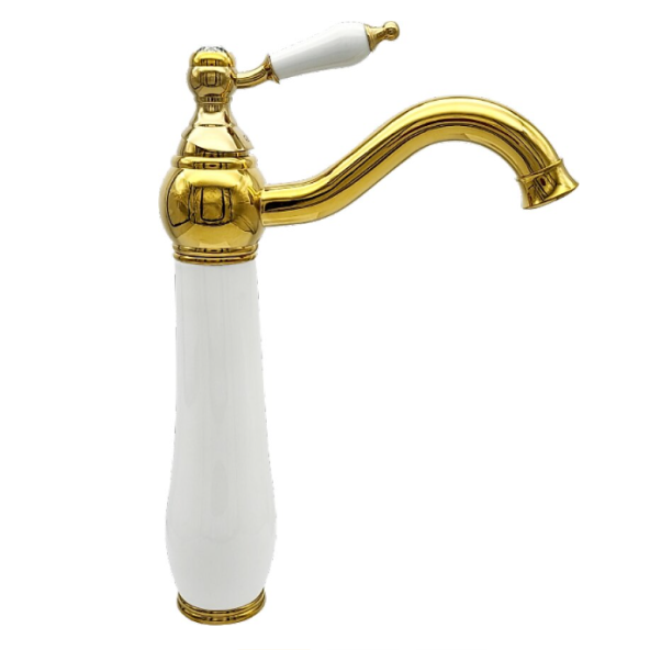 Pure Beyaz Gold Tezgah Üstü Çanak Lavabo Bataryası Armatürü (WG-218) - 1