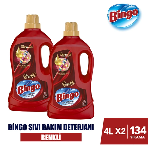 Bingo Renkli Sıvı Bakım Çamaşır Deterjanı 4 lt 2'li