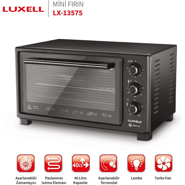 Luxell LX-13575 40 lt Siyah Mini Fırın