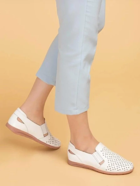 Hakiki Deri Ortopedik Taban Günlük Ayakkabı Beyaz - 4