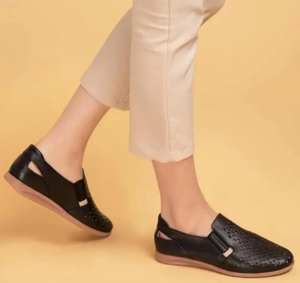 Hakiki Deri Ortopedik Taban Günlük Ayakkabı Siyah - 2