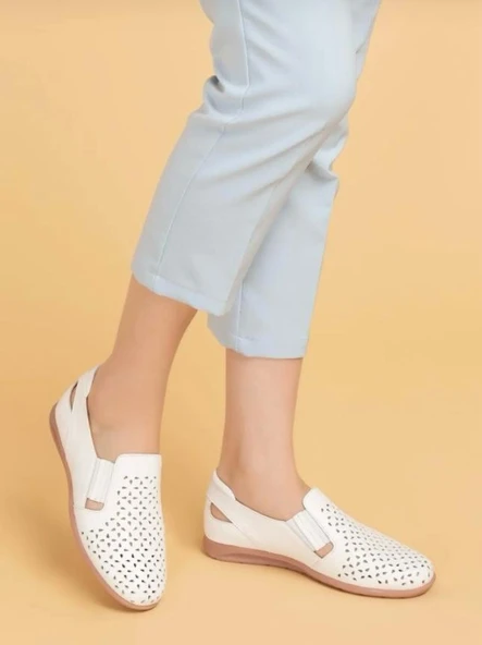 Hakiki Deri Ortopedik Taban Günlük Ayakkabı Beyaz - 3