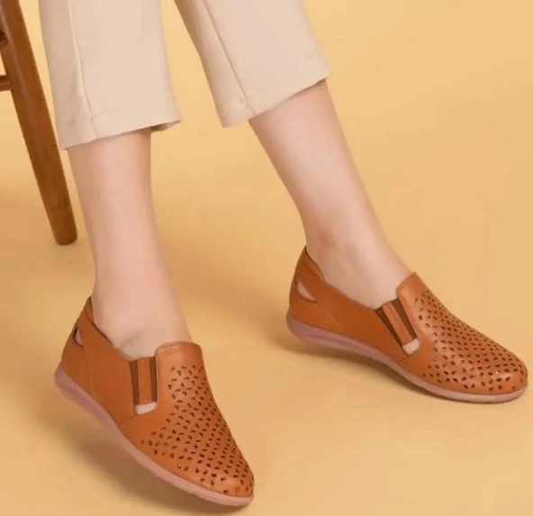 Hakiki Deri Ortopedik Taban Günlük Ayakkabı Taba - 2