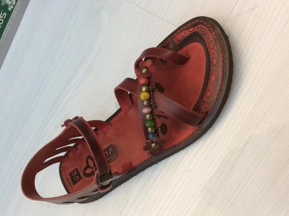 İloz 461309 Kadın Hakiki Deri Bordo Arkası Kapalı Eva Taban Tokalı Rahat Hafif Sandalet - 3