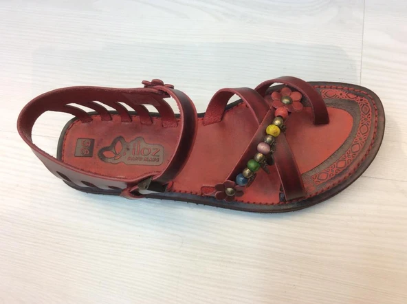 İloz 461309 Kadın Hakiki Deri Bordo Arkası Kapalı Eva Taban Tokalı Rahat Hafif Sandalet - 2