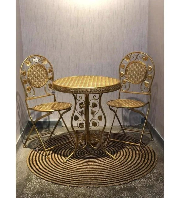 Panalı Ferforje Metal Masa Sandalye Seti Gold