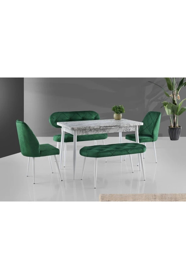 AY MASA VE SANDALYE BENCH TAKIMI, YEŞİL BEYAZ, 120x70