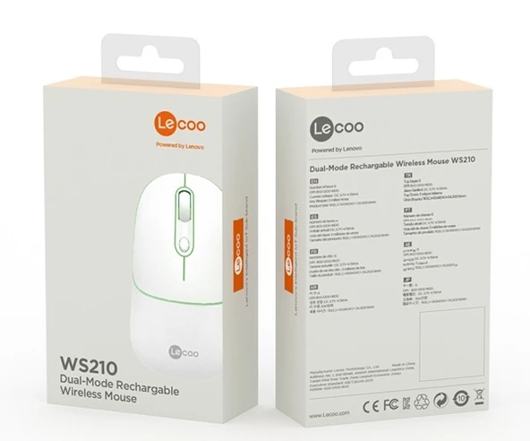 Lecoo WS210 2.4G Wifi Wireless Bluetooth Charging Mouse Beyaz - 4