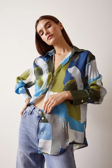 V Yaka Desenli Gömlek Desenli - Resim 5